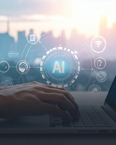 Digitale KI-Schnittstelle repräsentiert Forschung und Innovation in der künstlichen Intelligenz.