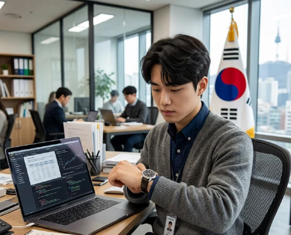 Koreanischer Mann prüft die Zeit